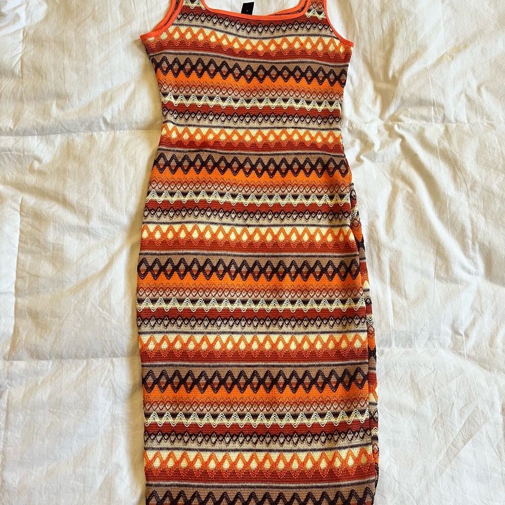 Orange and Brown Patterned Women's Dress